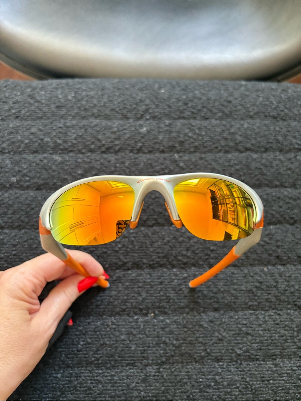 OAKLEY Y2K Silver & Orange Mirrored Sport Sunglasses